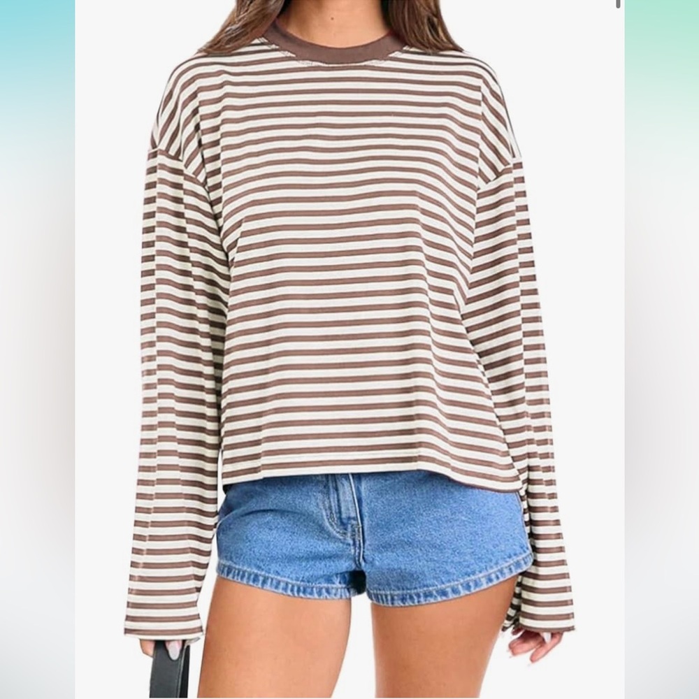 Striped Brown and White Women's Top